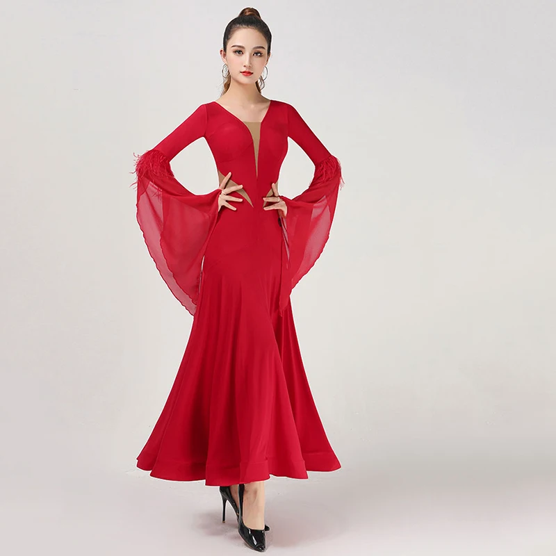 New Ballroom Dance Dress For Women National Standard Waltz Dancing Clothes Big Swing  Floating Sleeve Modern Performance Costume