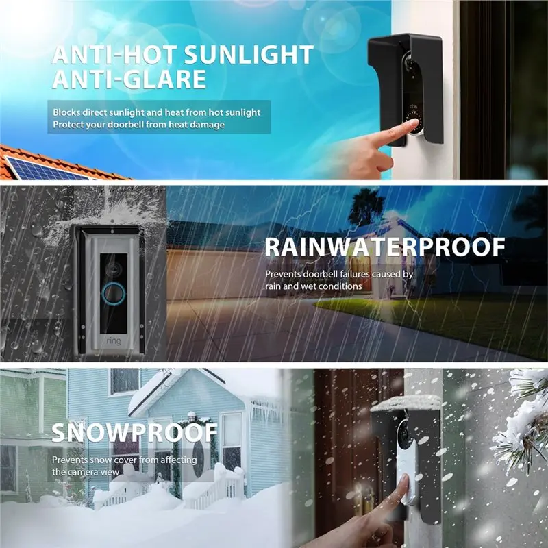 ABVC واقي جرس الباب الخارجي المقاوم للطقس، غطاء جرس الباب الدائري المقاوم للماء، للخارج، غطاء المطر لجرس الباب #4