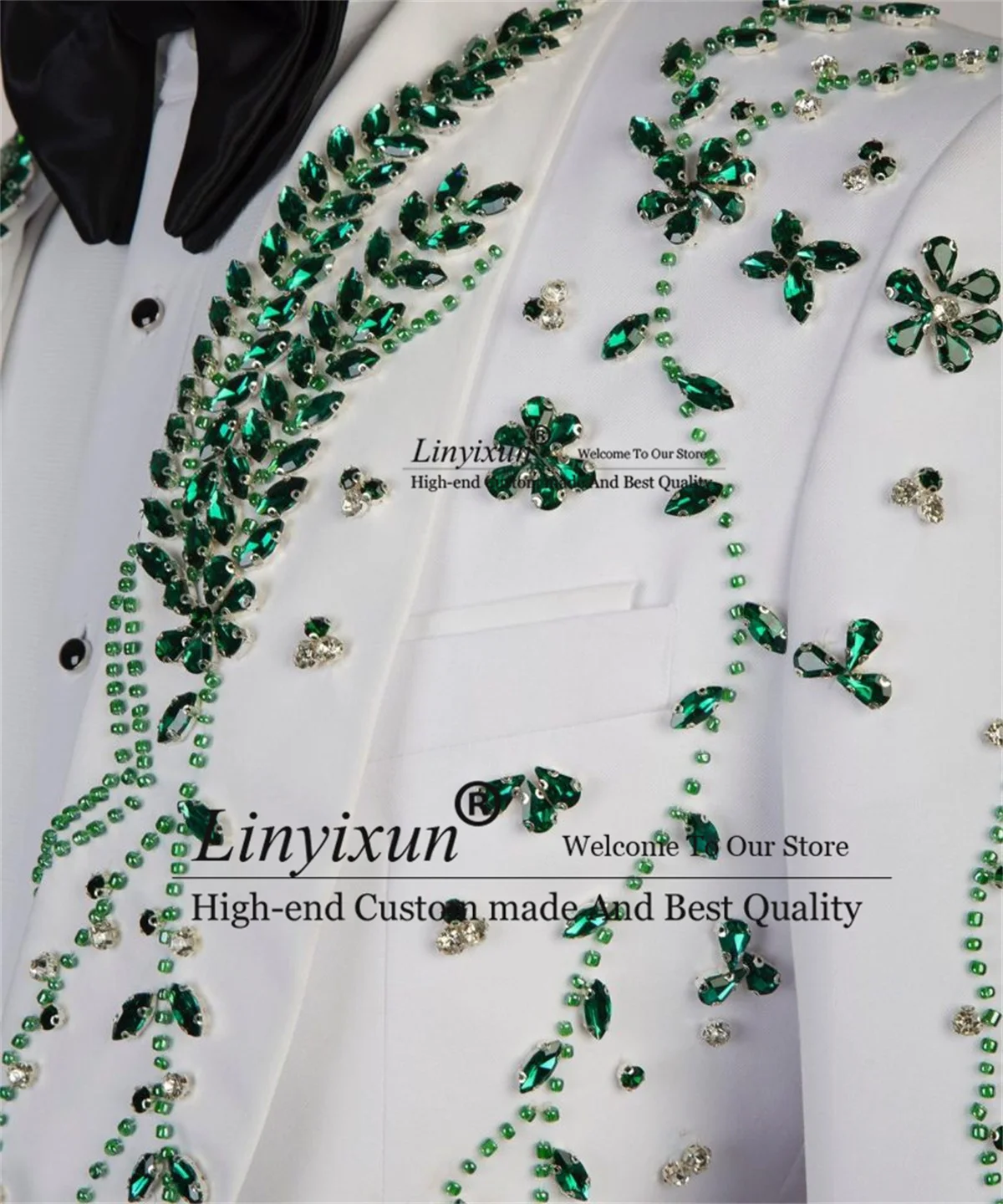 Stuning Crystal Beaded Men Suits Shawl Lapel Slim Wedding Groomroom Tuxedos 3 Pieces Sets Male Blazers Customized Costume Homme