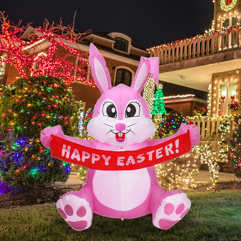 

120cm Inflatable Easter Rabbit Decor LED Night Light Inflatable Outdoor Garden Toys Figurine Bunny Easter Decorations for Home