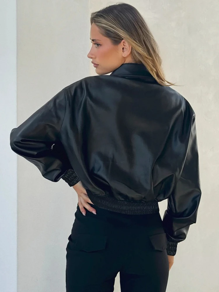 Tossy Cappotto corto da donna in ecopelle con colletto couverture vintage solido per le donne Giacca da donna in similpelle da pendolare streetwear