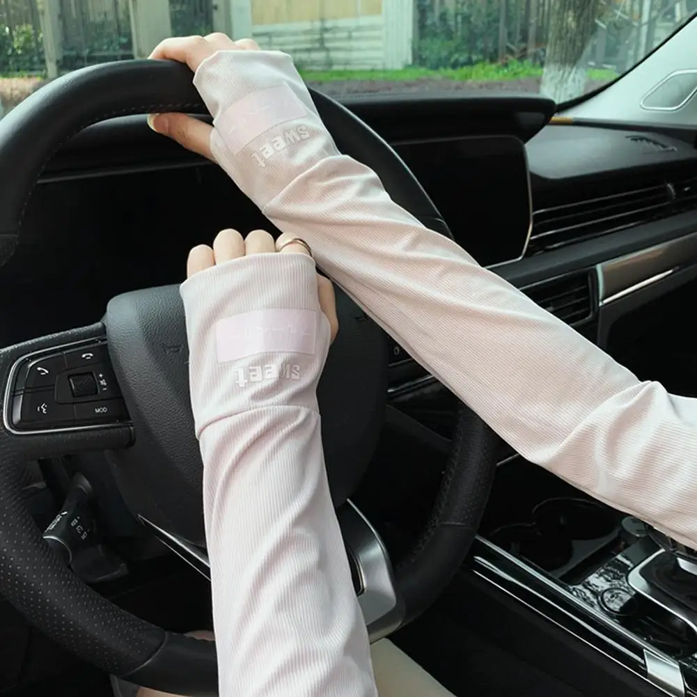 Summer Long Fingerless Gloves Women Sun Protection Sleeve Ice Cover Driving With Sleeve Cooling Sunscreen Silk Arm Thumb Ho I4Y6