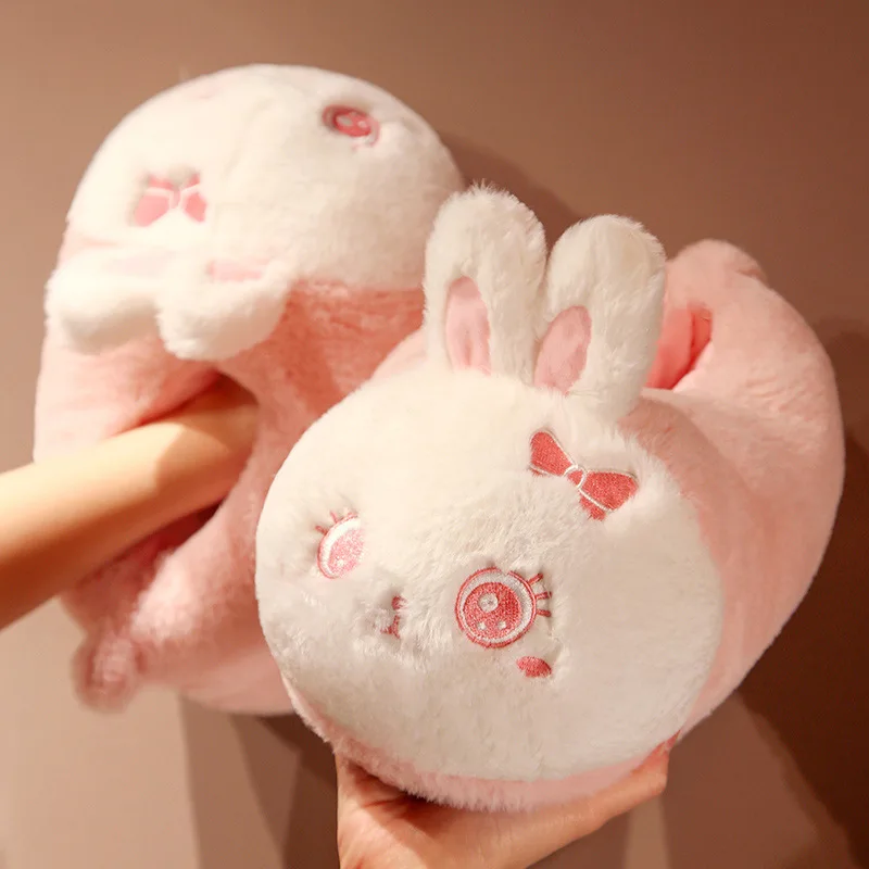 4 Style Anime Plush Slippers Indoor Warm Winter Fullcovered Cartoon Bunny Rabbit Shark Bee Duck Shoes Home Women Slipper