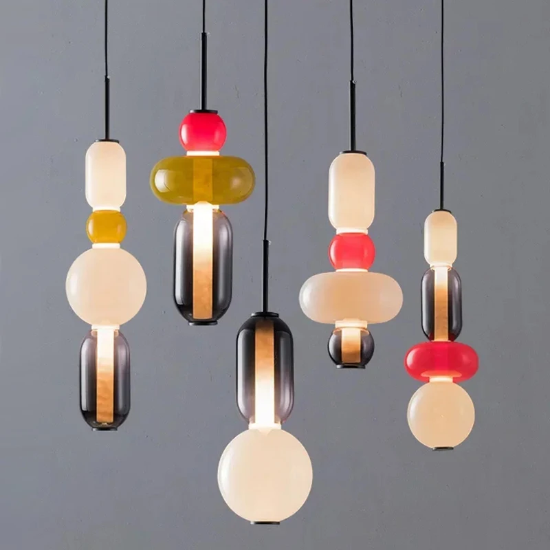 Lampade a sospensione moderne e creative a LED in vetro di caramelle Lampade a sospensione colorate Camera da letto italiana Soggiorno Cucina Ristorante Lampadario