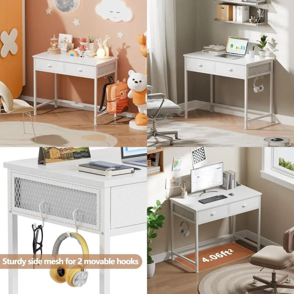 

Compact 34 Home Office Desk with Fabric Drawers, Ideal for Bedrooms and Small Spaces