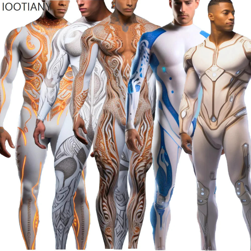 

Halloween Men's Sexy Sci-fi Stretch Tights Carnival Party Warrior Fighter Stage Performance Cosplay Costume Zentai Suit 2025 New
