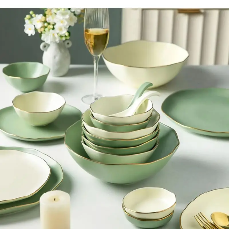 

Nordic Style Dishes Set Luxury Household High-grade Ceramic Tableware Set Dishes and Chopsticks Combination Main Course Plate