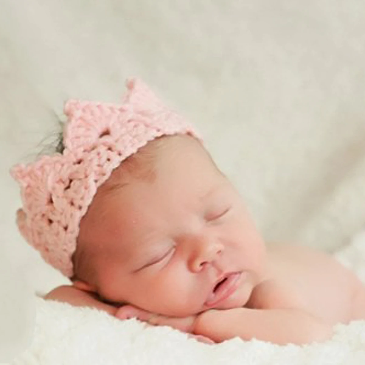

Newborn Baby Girl Boy Handmade Crochet Crown Hat Pink 0-6 Months 34-40Cm Eco-Friendly Woolen Yarn Elastic Breathable Design