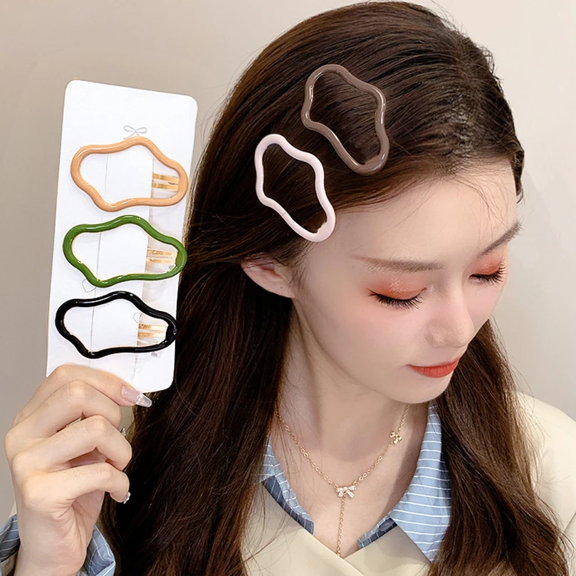 AWAYTR 5pcs Korean Hairpin Clouds Shaped Hollow Hair Clips BB Barrettes Woman Sweet Solid Girls Hair Accessories Headdress