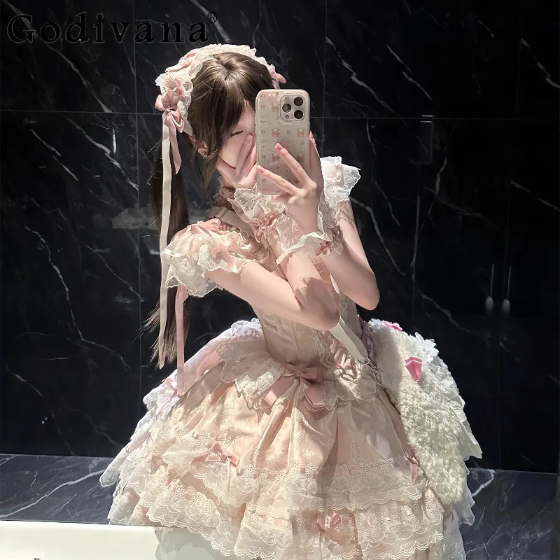 

Birthday Sweet Princess Dress Women's Pink Elegant Pure Desire Ballet Style Dress Female Japanese Lolita Daily Wear Dress