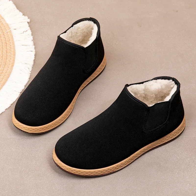 

Men's Cotton Shoes Men's Winter New Plush Thicken Fashion Vintage Flats Slip on Comfortable Non Slip Outdoor Cotton Boots