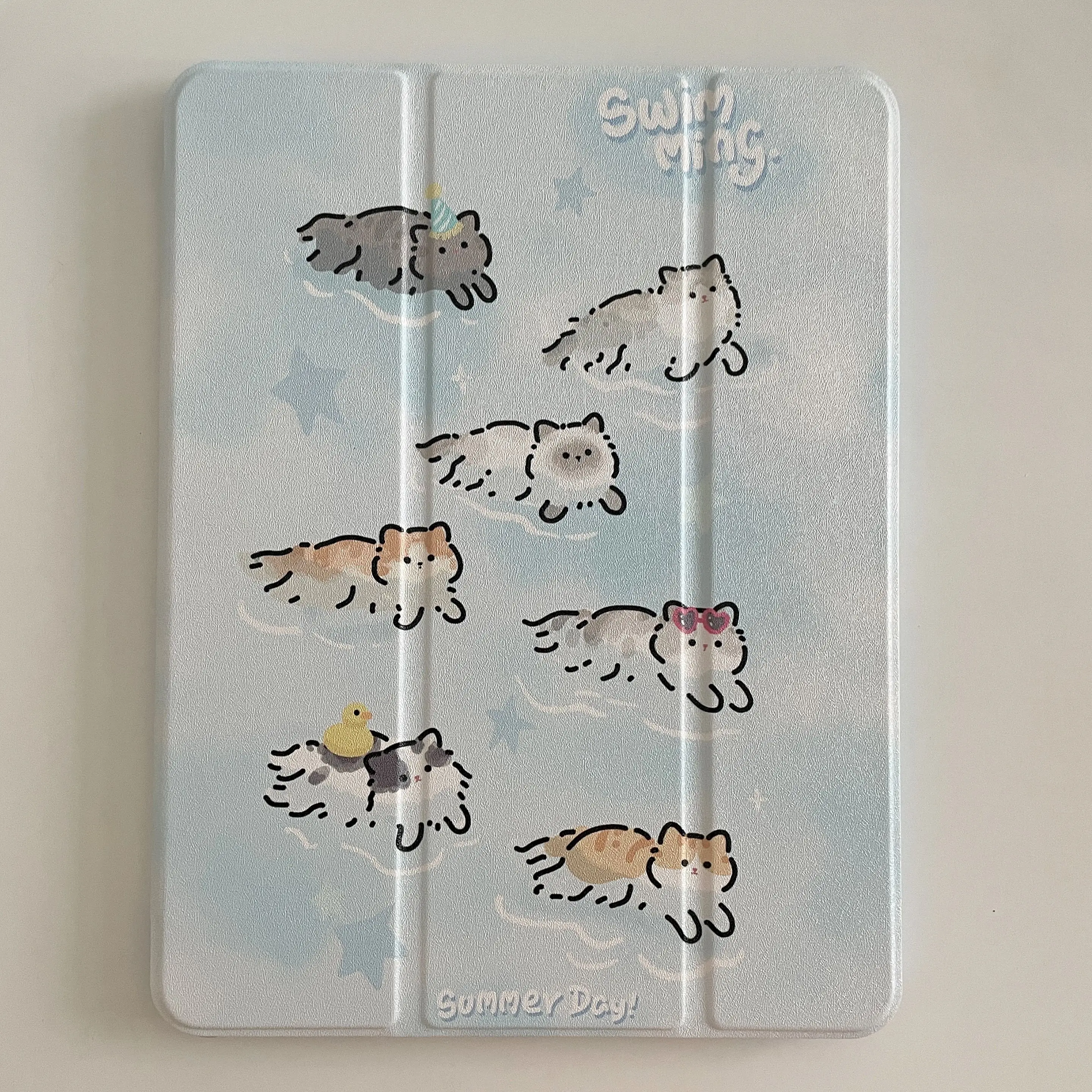Cute Swimming Cat Case for 2022 New IPad 10th 10.9 iPad Pro 11 12.9 10.5 9.7 Air 5 4 10.9 Mini6 Cover with Pencil Slot Holder