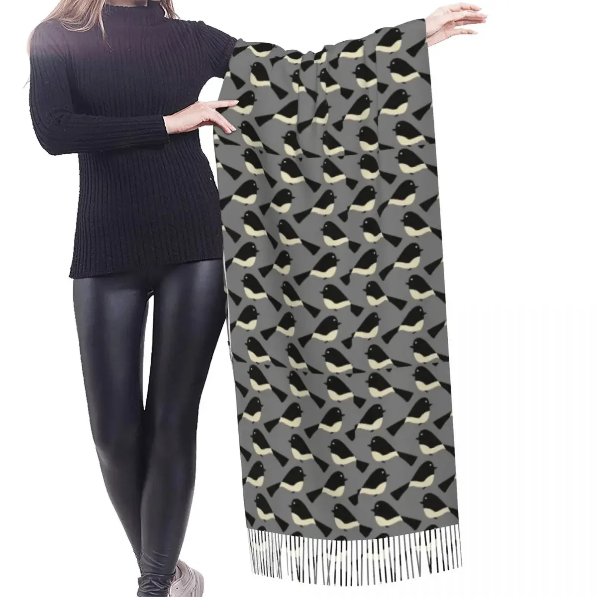 Robin Pattern Scarf Wrap Women Long Winter Fall Warm Tassel Shawl Unisex Fashion Versatile Female Scarves