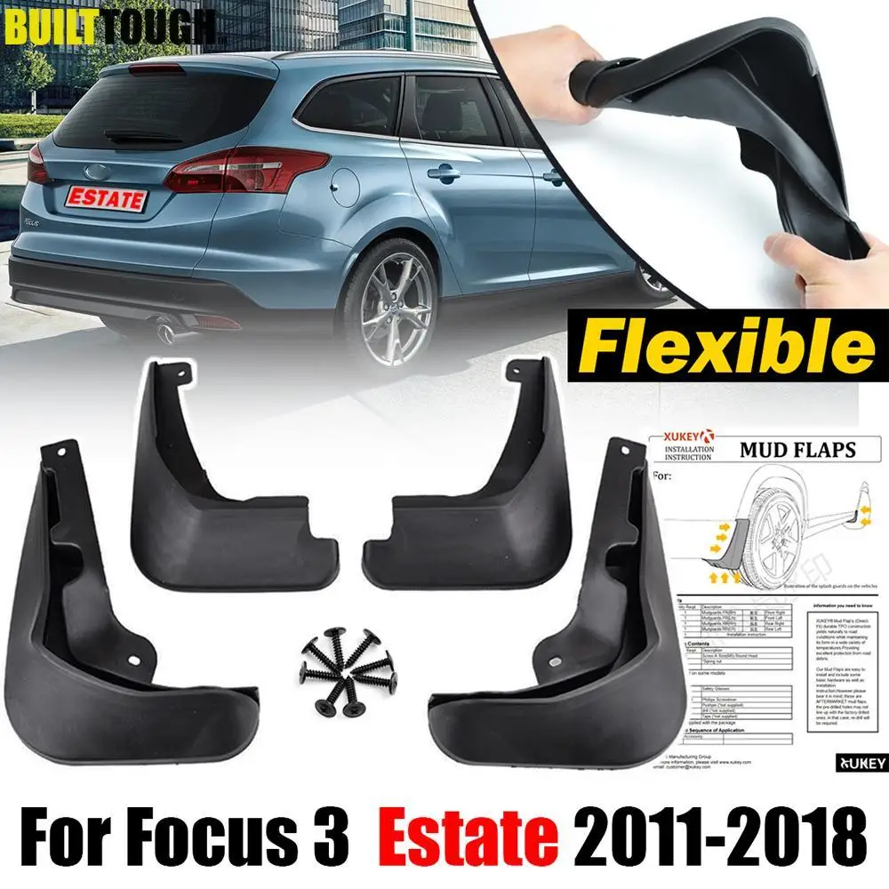 4pc For Ford Focus MK3 3 5dr Estate Kombi 2011 - 2019 Splash Guards Mudguards Mud Flaps 2012 2013 2014 2015 2016 2017 2018 2019