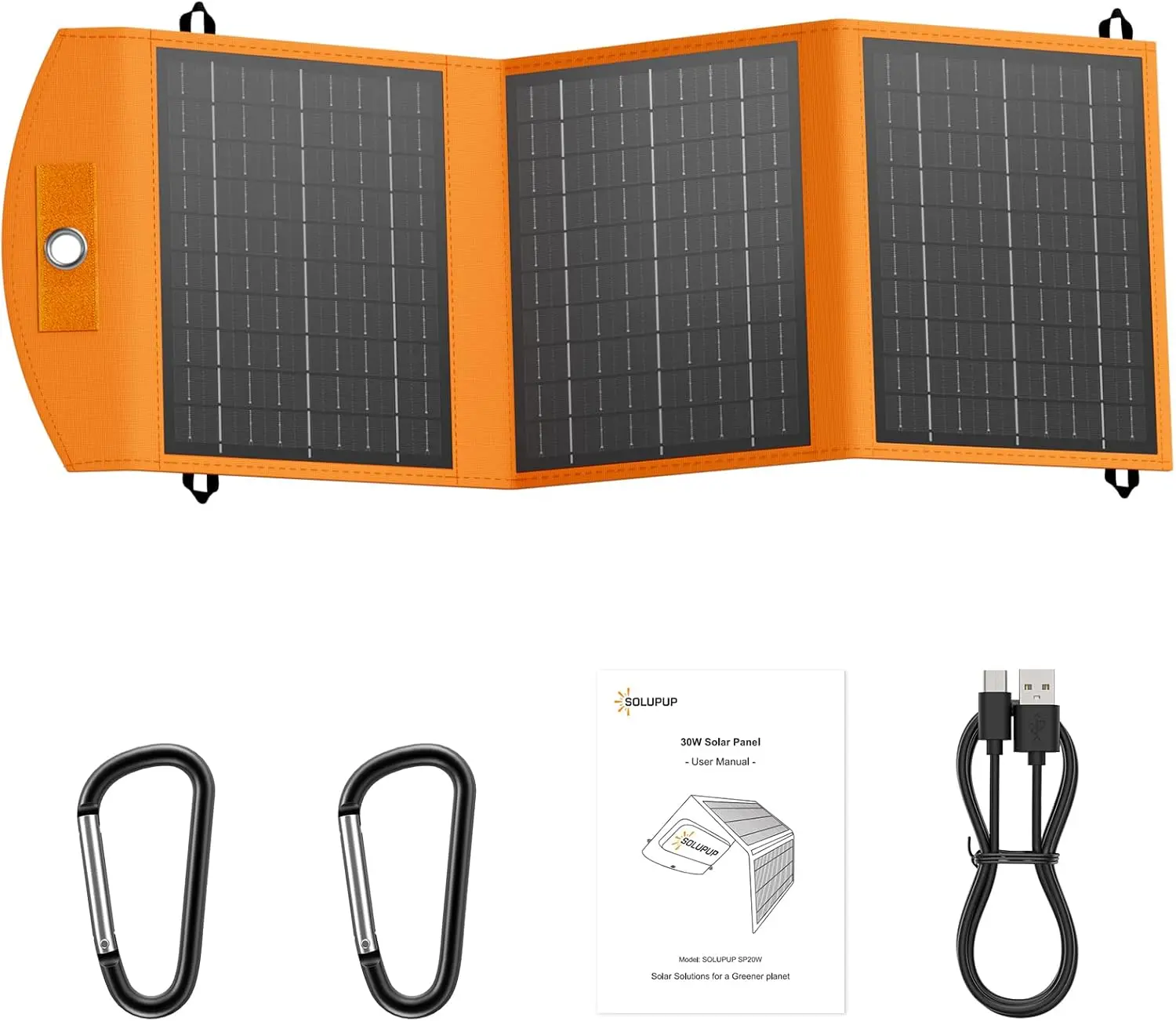 

30W Portable Foldable Solar Charger with USB-A & USB-C Fast Charging, Waterproof for Camping, Hiking