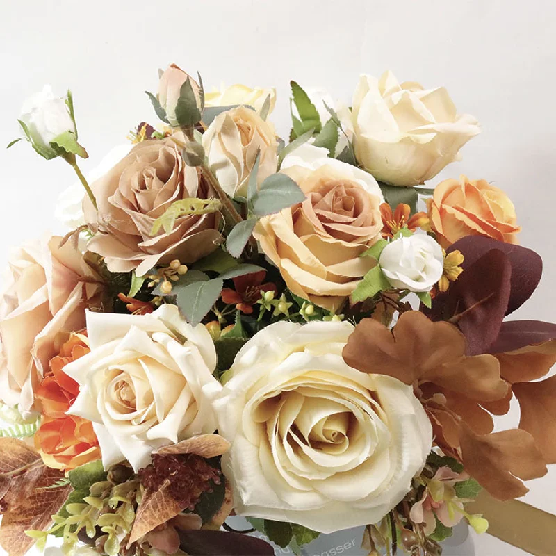 33X30cm Bridal Bouquet Home Floral Business Event Wedding Orange Coffee Color Simulation Flower Bundle Bridal Handheld Flower594