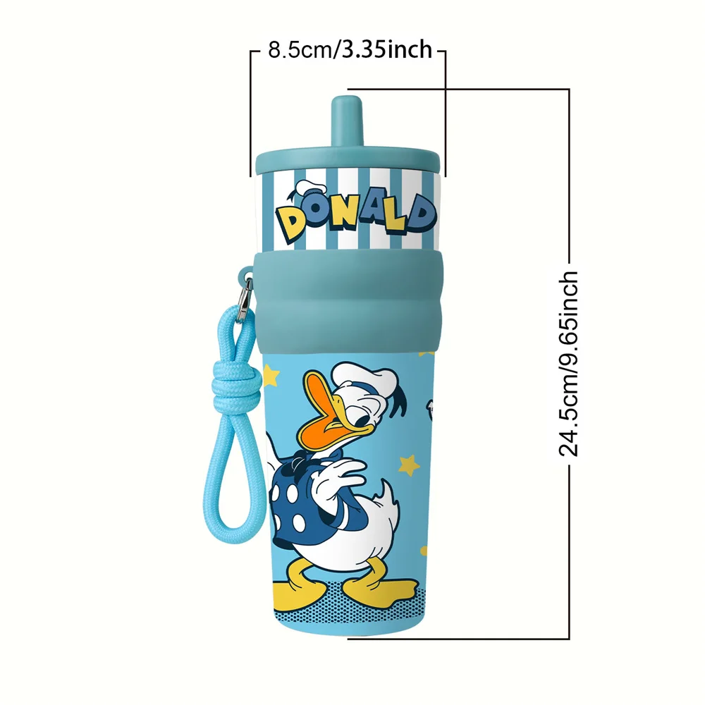 1pc 25oz Disney Donald Duck Stainless Steel Tumbler Insulated Travel Mug with Straw Hanging Rope Portable Cup for Car Outdoor view 2