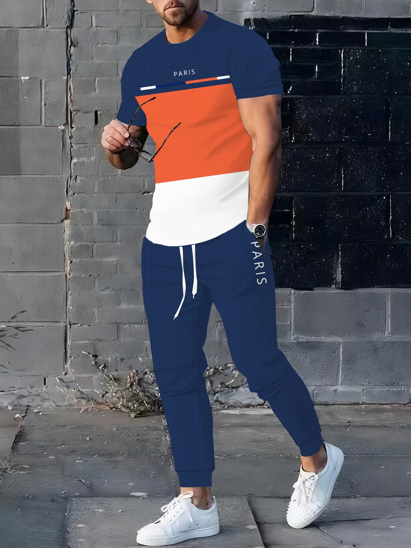 

The new men's set for summer printed casual modern and simple style outdoor sportswear