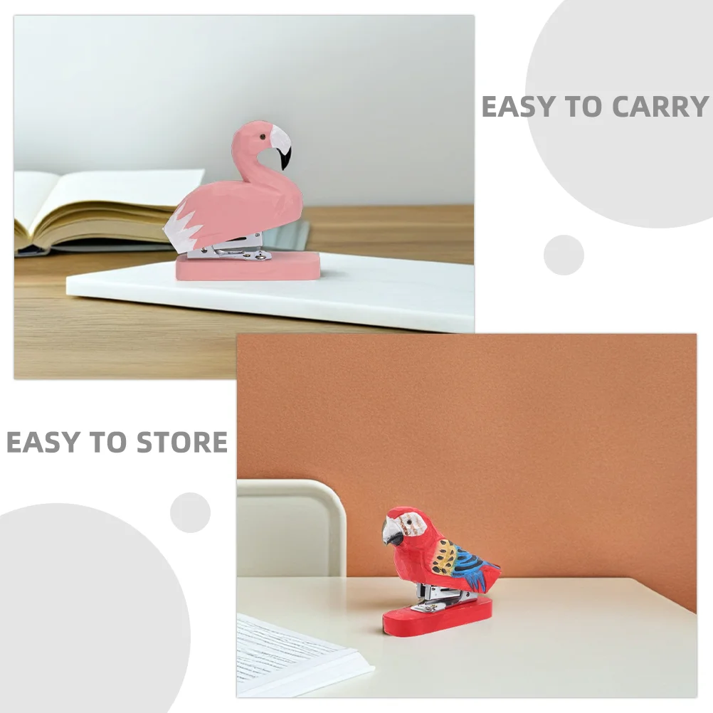 2pcs Mini Desktop Stapler Funny Stationery Carved Wooden Stapler Paper Fasteners Paper Stapling Tool Decorative Bird Stapler