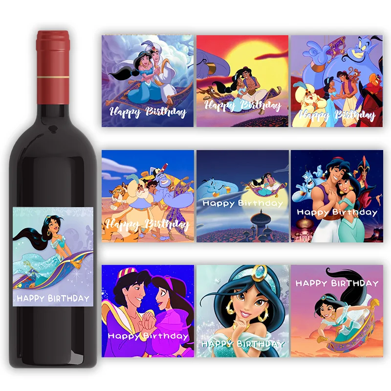 

24pcs Aladdin Jasmine Princess Personalized Disney Wine Bottle Decorate Stickers Wedding Baptism Party Festival Labels Supplies