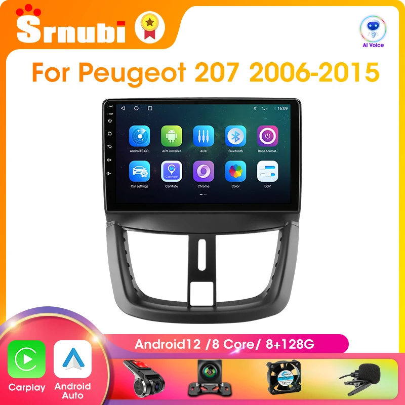 Srnubi Android 12 Carplay Stereo Radio for Peugeot 207 CC 207CC 2006-2015 Car Radio Multimedia Player 2Din GPS Navigation 4G DVD