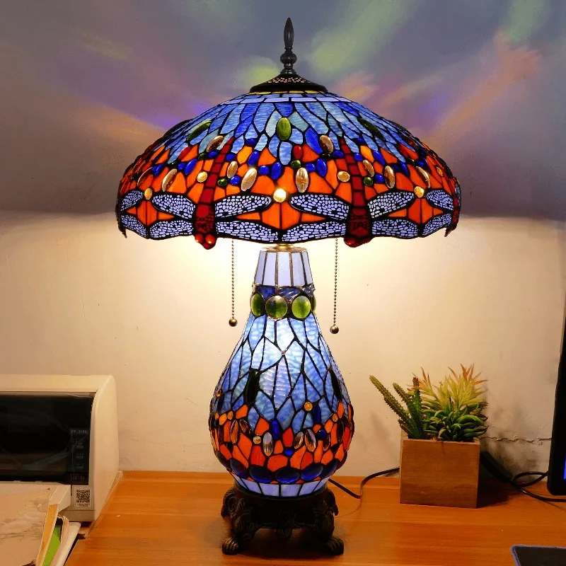 European and American style country retro style green handmade stained glass bedroom study living room table lamp