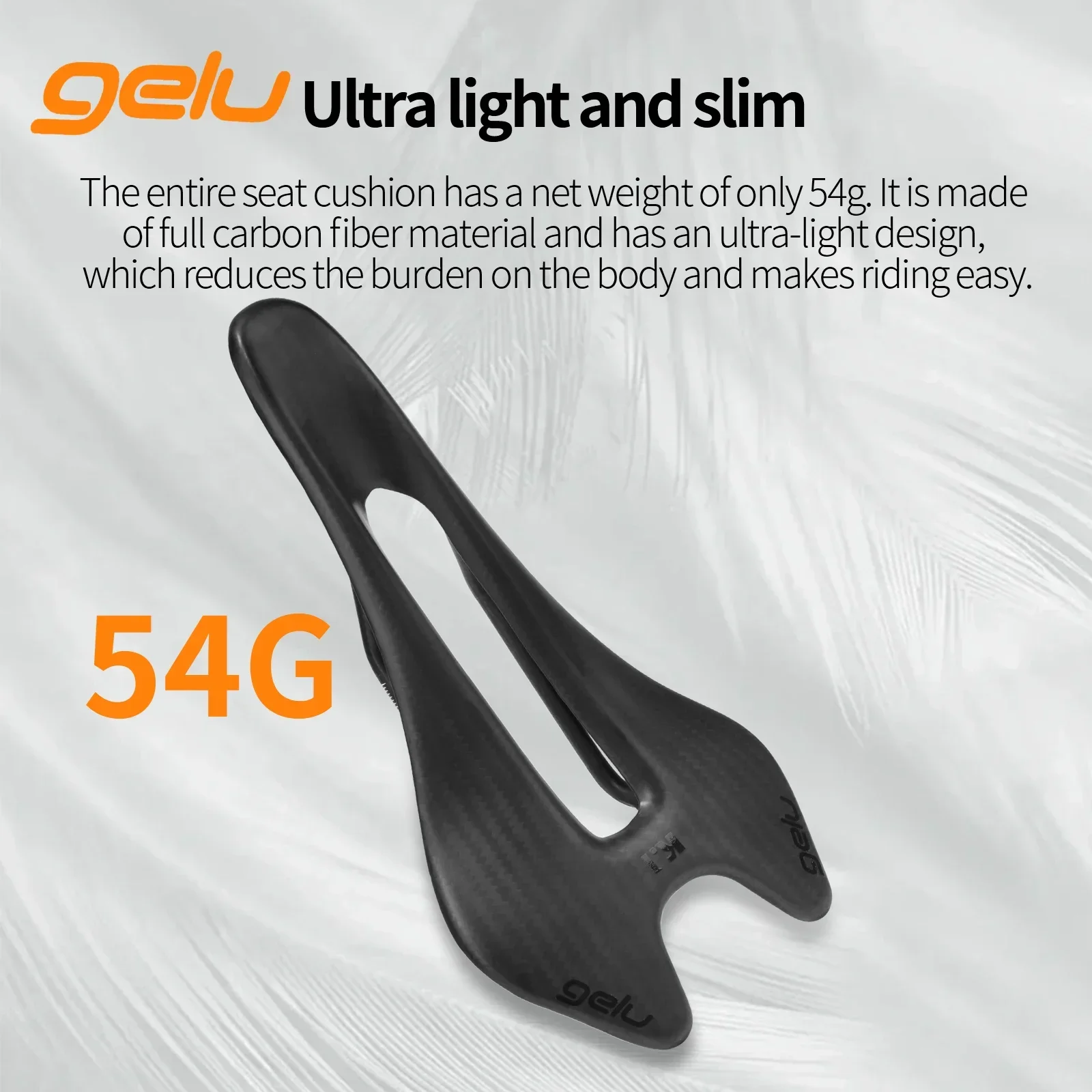 Gelu Carbon Fiber Road Saddle Ultralight 54g Ergonomically Designed Full Carbon Double-Track Hollow Breathable Bike Seat Cushion