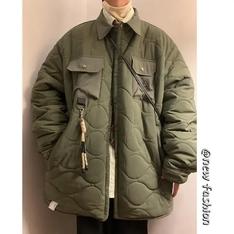 

Мужская рабочая куртка из хлопка с ромбовидным узором, свободного кроя, утепленная, теплая, модная, повседневная, на пуговицах, зимняя