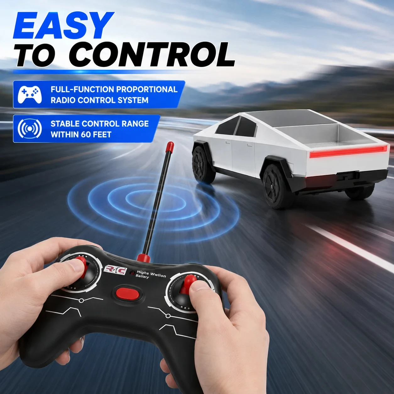 1:24 RC Cybertruck Pickup 4WD Off-Road Remote Control Car, 27Mhz High-Speed Dual Motor Truck with LED Lights,Gift for Boys Kids