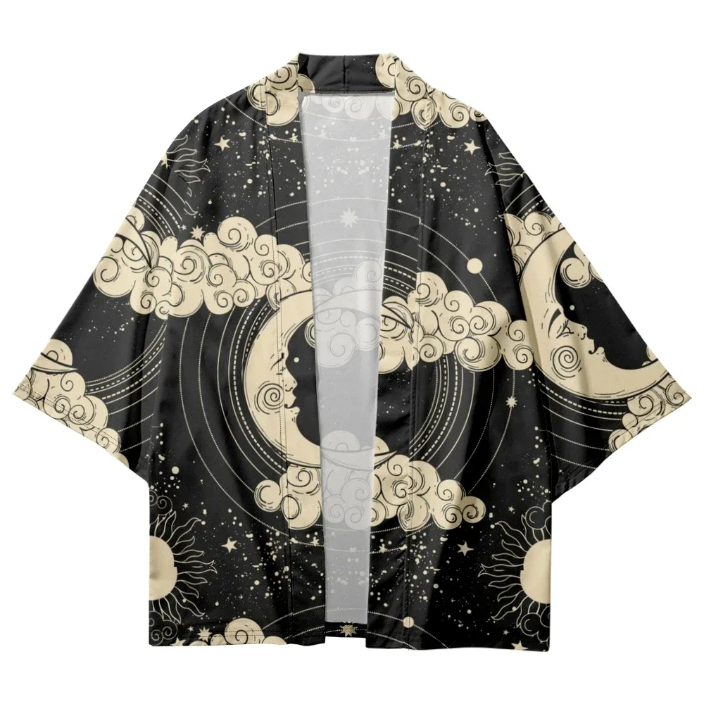 Summer Men and Women Kimono Moon Star Space Print Japanese Casual Loose Thin Coat Kimono Cardigan Beach Shirt Bathrobes Chic