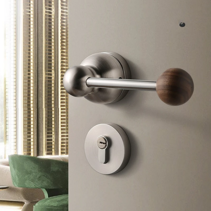 

Solid Walnut Wood Indoor Door Lock Light Luxury Bedroom Split Silent Door Lock Zinc Alloy Mechanical Furniture Handle Mute Locks