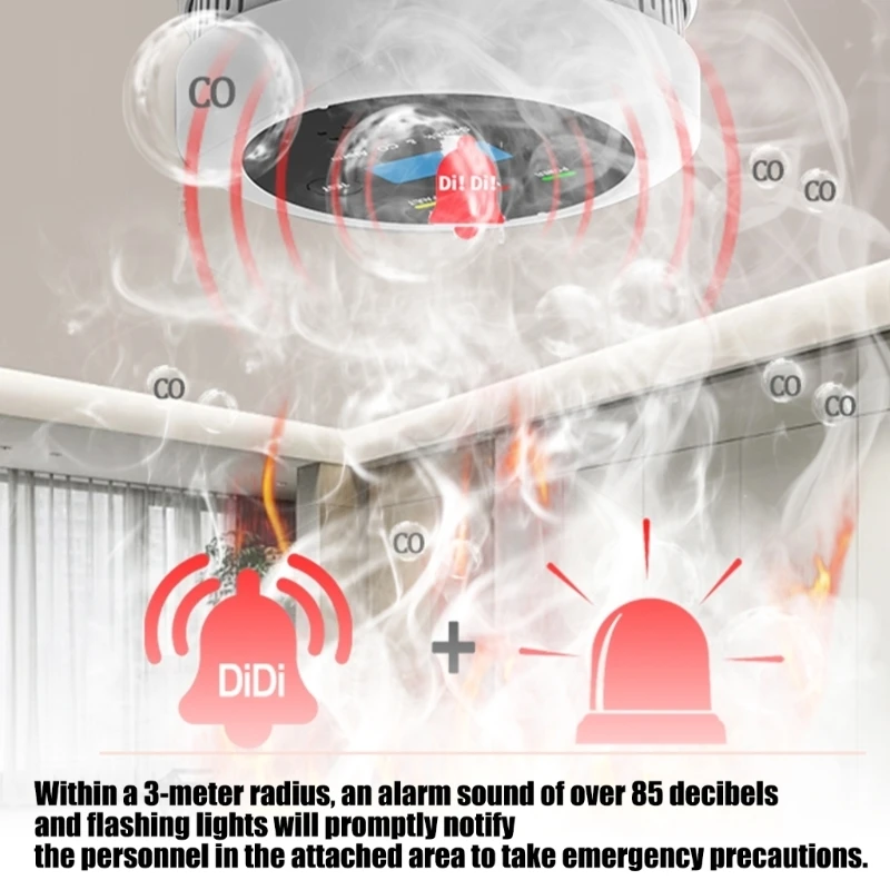 Q2Q4 Hearable Visual Smokes and CO Alarm Detector Alerts Device with Indicators Light