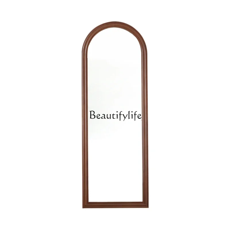 Retro solid wood full-length mirror household small apartment floor-to-ceiling wall-mounted bedroom log large mirror