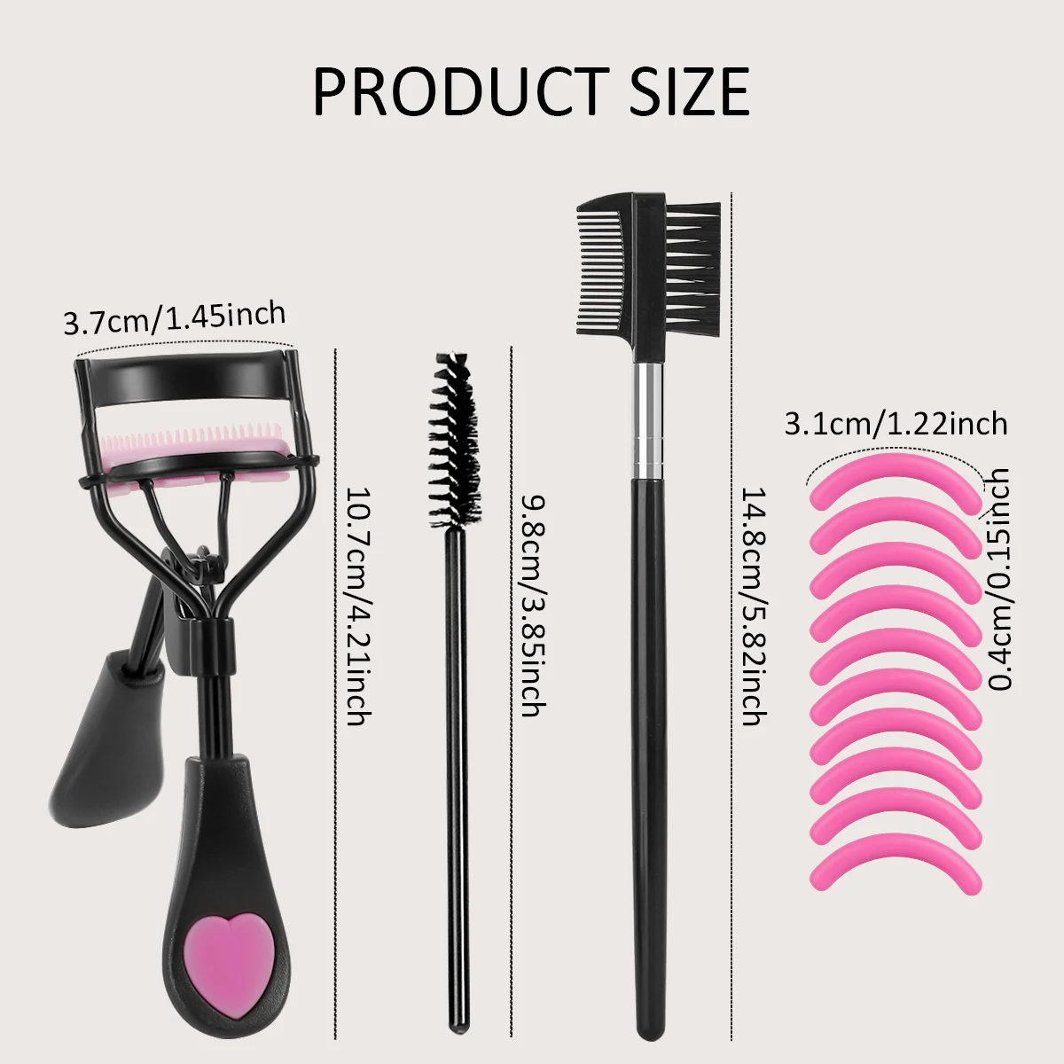 Modelador de cílios portátil com 10 almofadas de silicone e 1 pente espiral e 1 pente de sobrancelha escova de cílios, que não prejudica os cílios.
