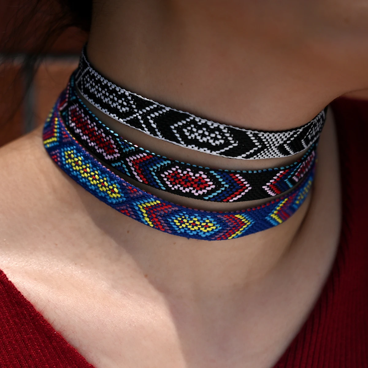 12Pcs Boho Macrame Woven Handmade Choker Necklace Fashion Geometric Pattern Simple Design Necklace for Women Jewelry Accessories