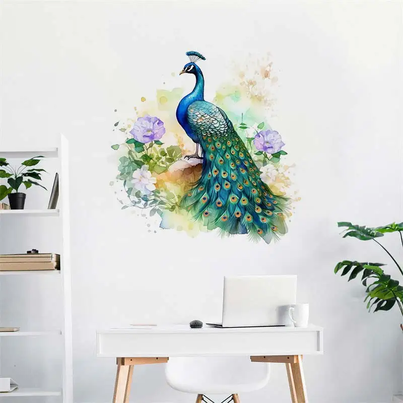 Beautiful Watercolor Peacock Wall Stickers Bedroom  Room Background Decoration Mural Animals Home Decor Art Decals Sticker S112