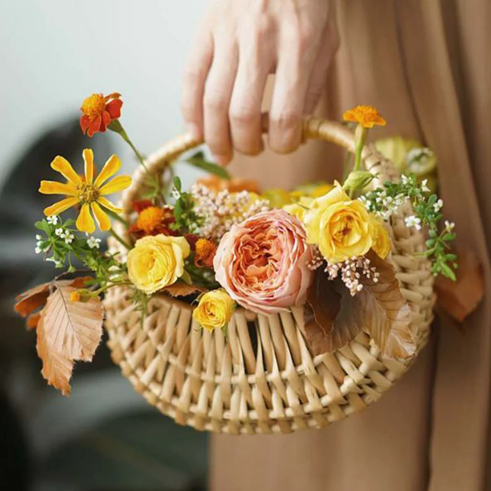 

2Pcs Woven Flower Basket Durable Wicker Storage Basket for Wedding Party Garden Rustic Decorative Flower Holder