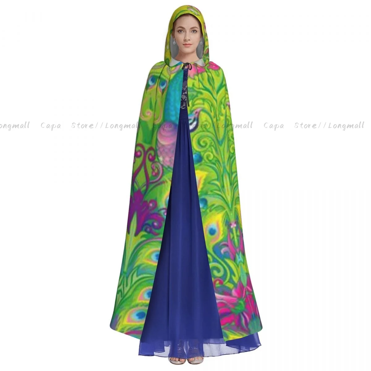 Adult Vampire Cape Hooded Robe Peacocks In The Garden Halloween Cloak Full Length Cosplay