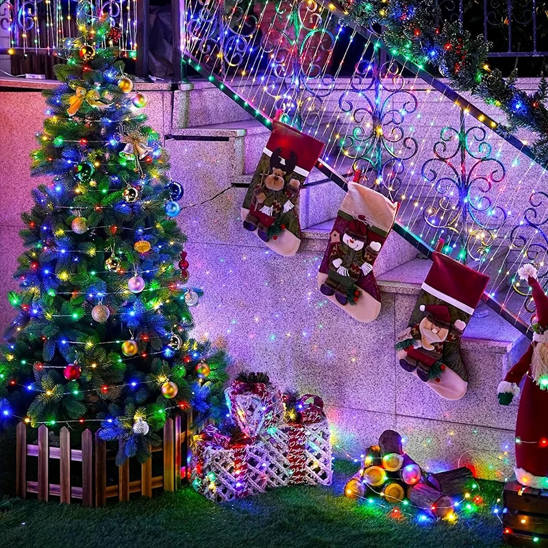 1 قطعة سلسلة أضواء الشمسية في الهواء الطلق إضاءة مقاومة للماء في الهواء الطلق 8 طرق عيد الميلاد الجنية ضوء للفناء ساحة شجرة حديقة شرفة ديكور