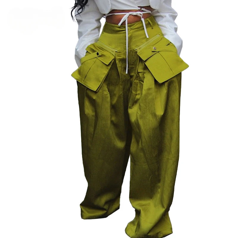 

Women's Wide Leg Loose Cargo Pants with Removable Pocket, Hip Hop Pants, Patchwork Stretch Straight Baggy Trousers, Streetwear