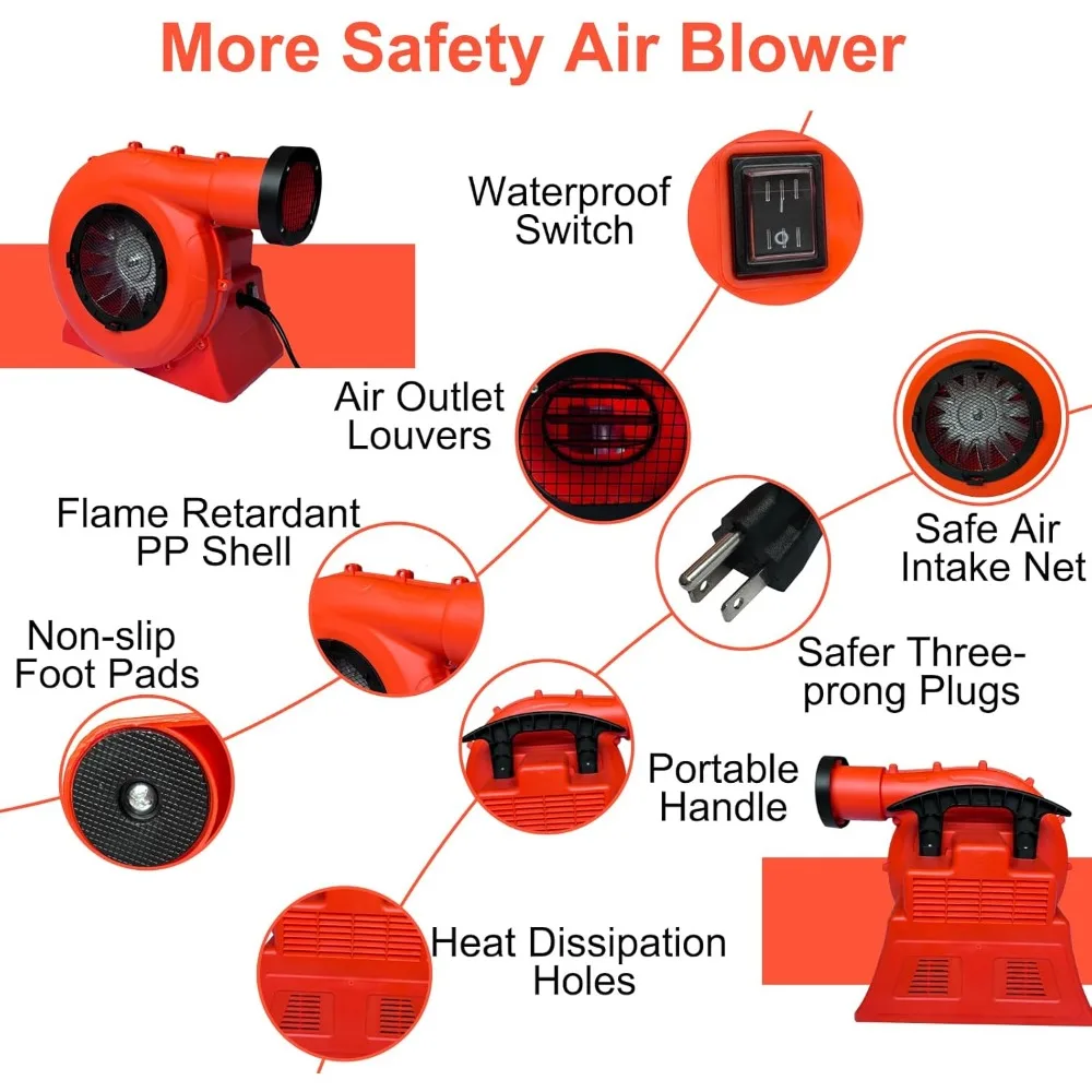 منفاخ منزل قوي بقوة 1100 وات/1.5 حصان، مضخة مروحة محمولة تجارية للمطاطية الكبيرة، شرائح المياه، القلاع