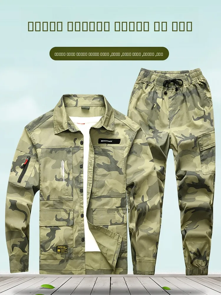 

Men's Summer Work orm Set Thin Pure Cotton Elastic Camouflage Breathable Wear Resistant Auttive Repair Welding Protect...