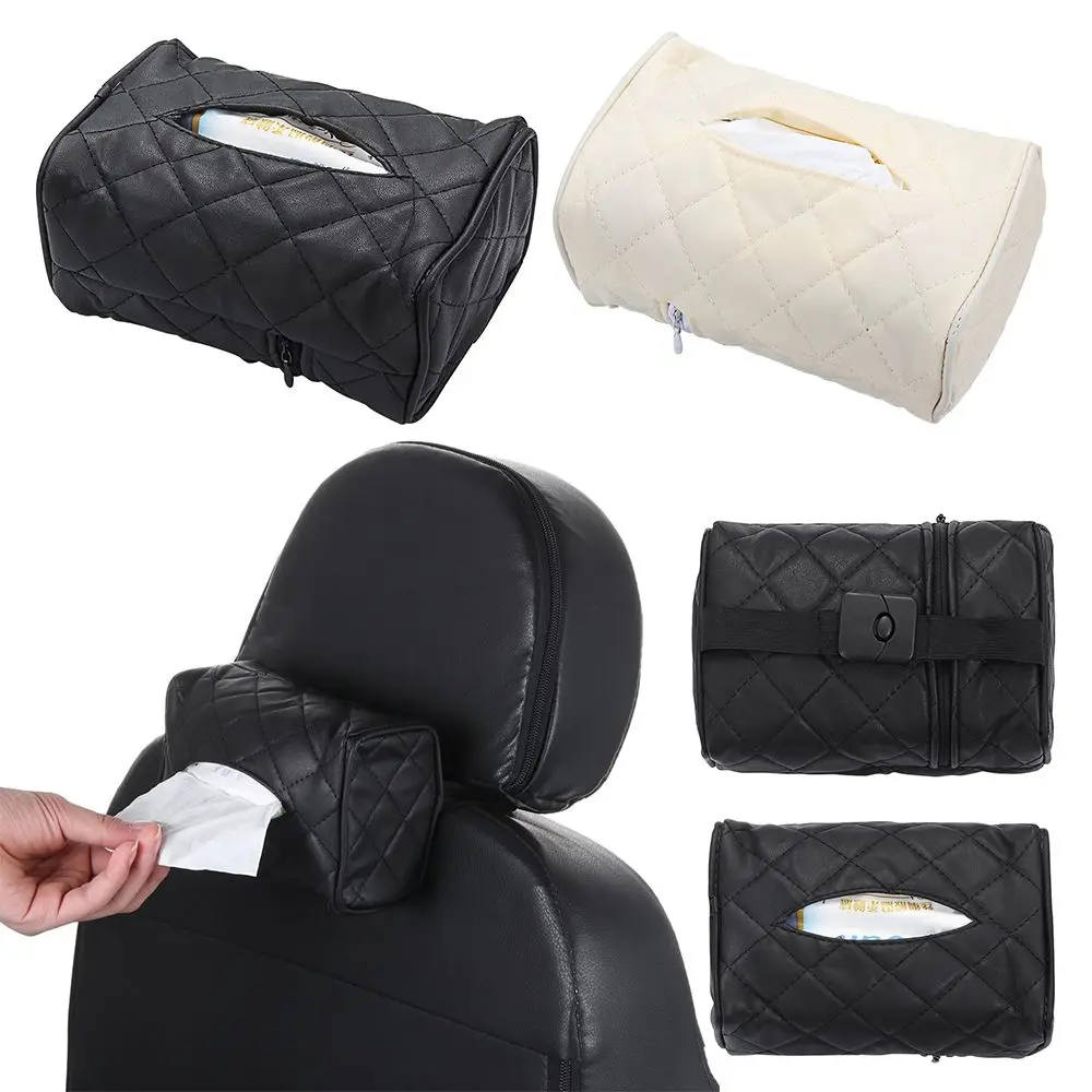 Back Seat Accessories Car Decoration Leather Napkin Bag Paper Cover Tissue Storage Box Organizer