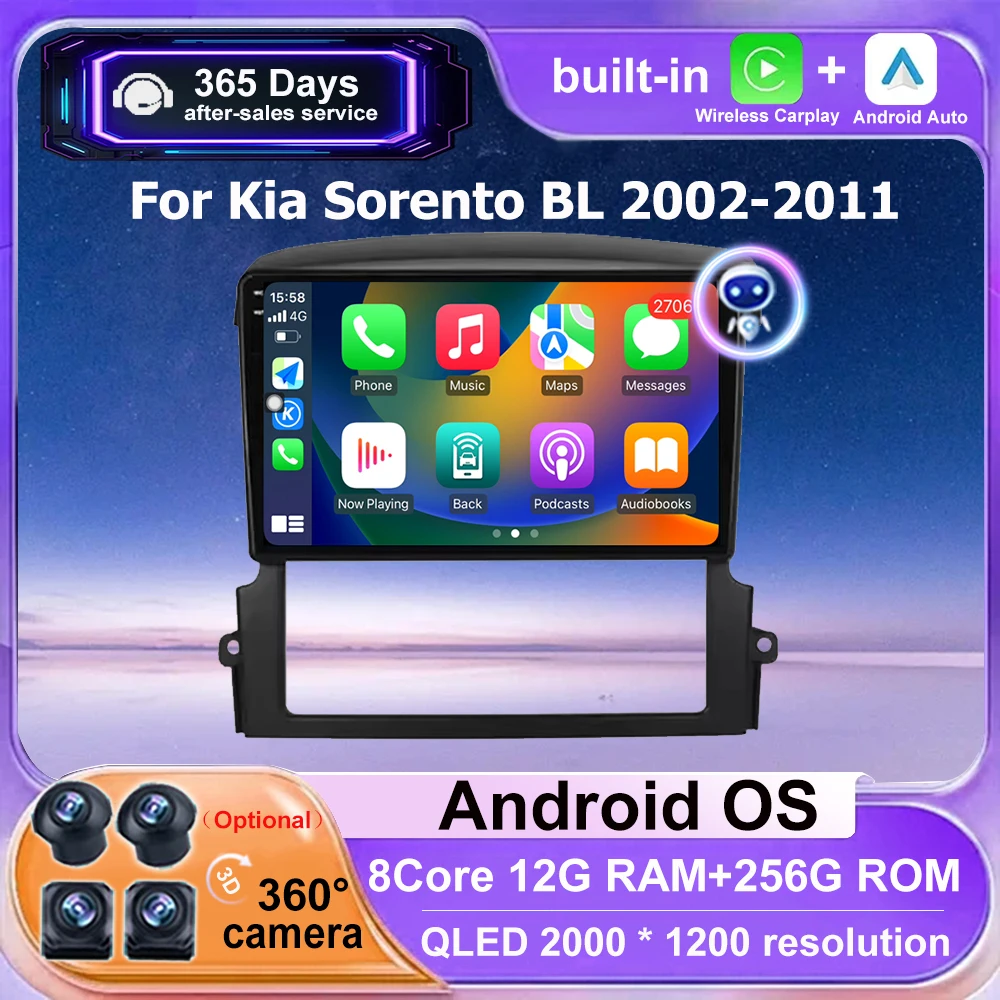 

Car Radio Multimedia Video player Stereo GPS Navigation Screen For Kia Sorento BL 2002-2011 Android 16 Auto Carplay Head Unit BT