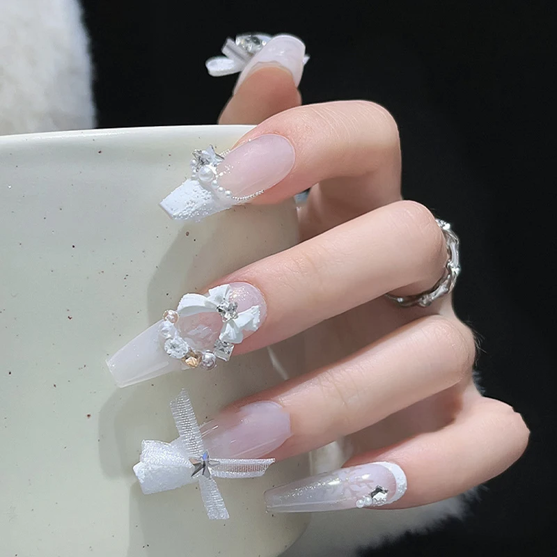 New 10 Pcs Organza Ribbon Bow Nail Charms 3D Decoration Bows Knot Korean Nail Parts Manicure Jewelry Kawaii Accessories