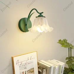 Retro Cream Countryside Style Flower Back Three Color Wall Lamp Bedroom Bedside Lamp Living Room Staircase Hallway Wall Lamp