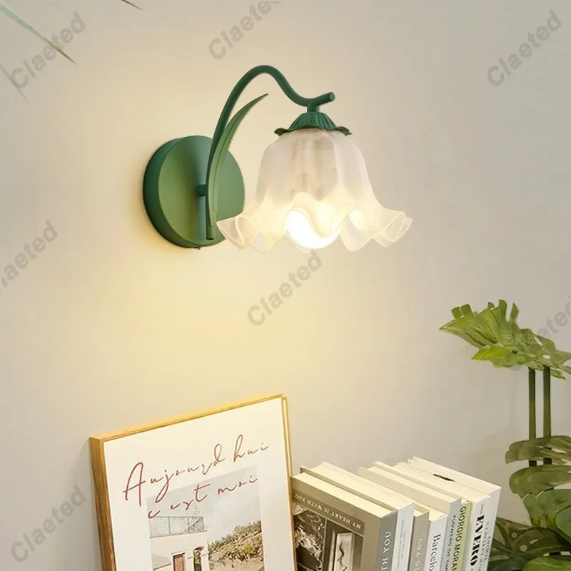 creme color wall lamp com flower back bedroom bedside lamp living room escadaria e corredor retro creme tres cores 01