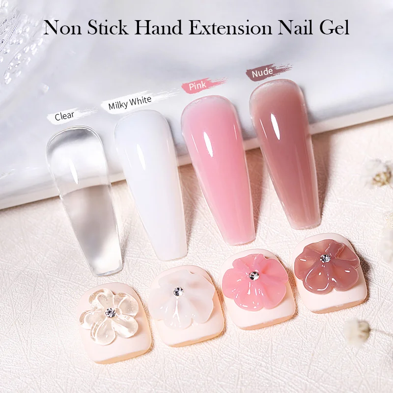 BORN PRETTY 15ml Clear White Non Stick Hand Solid Extension Gel Nail Polish Carving Flower Nail Art Building Acrylic UV Gel