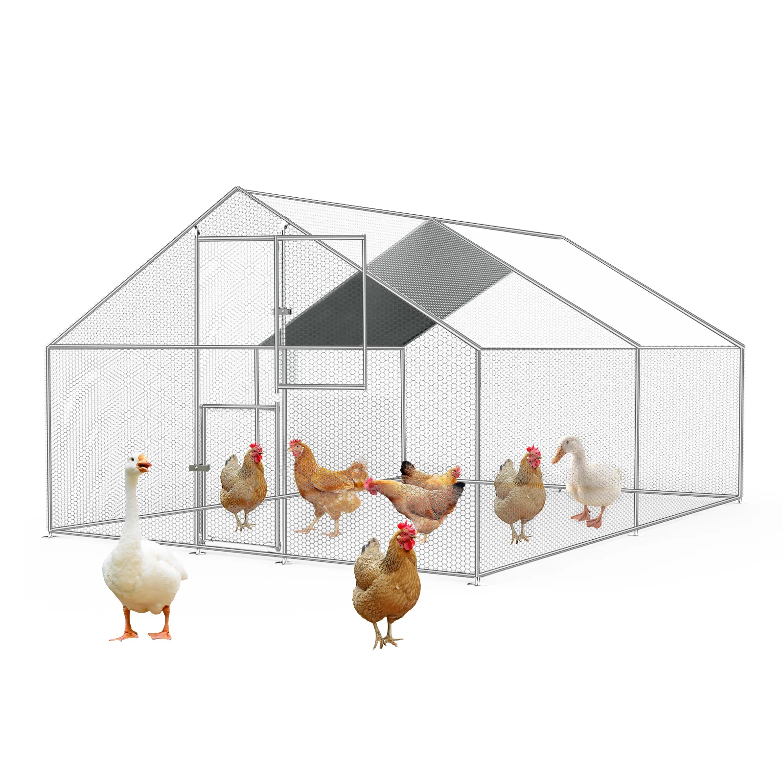 13x10FT Heavy Duty Chicken Run Pen, Galvanized Outdoor Poultry Cage with Roof, Duck & Hen House for Garden Farm