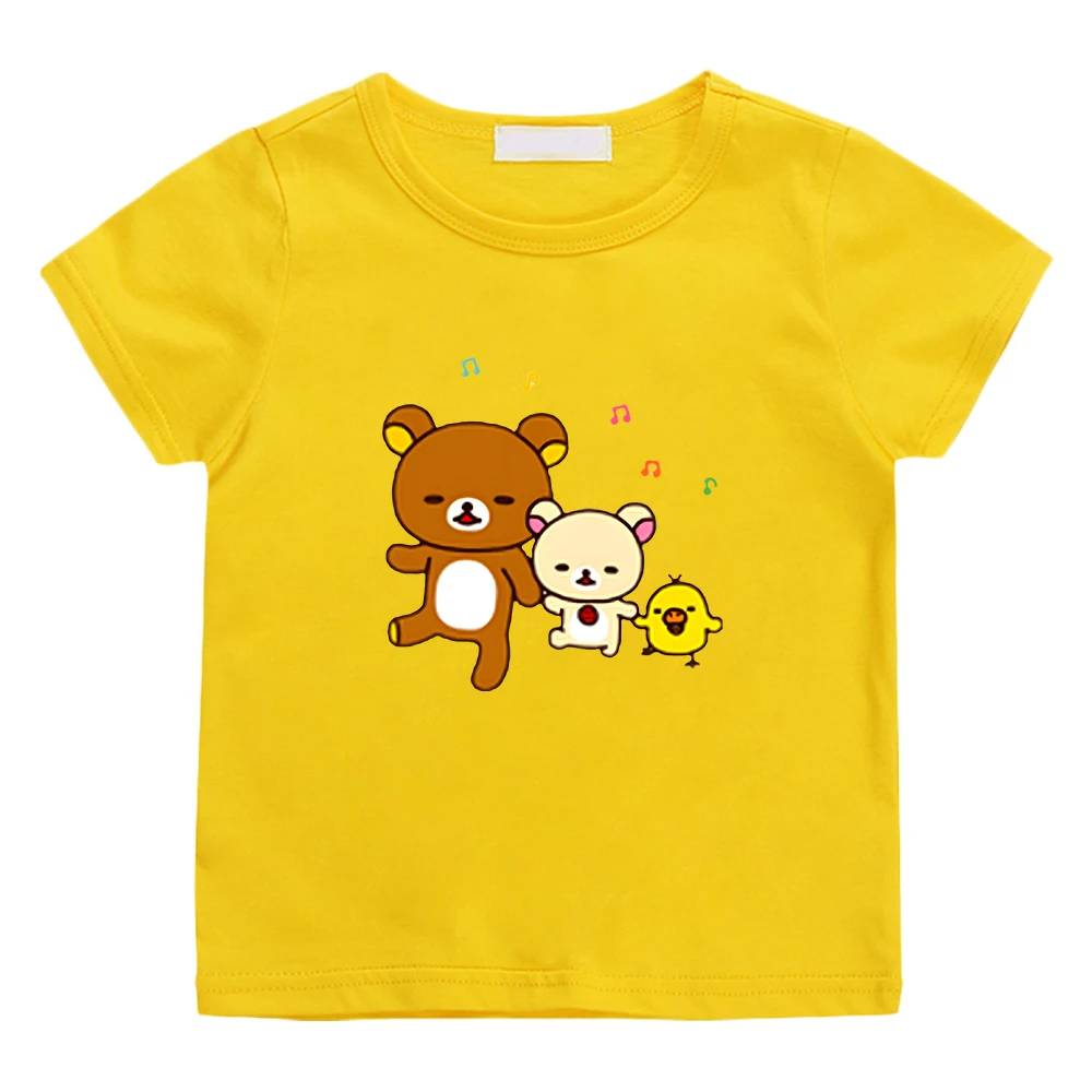 

Rilakkuma Bear Cartoon Graphic Tshirts for Boys and Girls Kawaii Graphic Printing Tee-shirt Casual Comfortable Children T-shirt